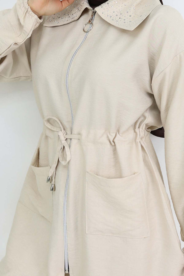 BNG Women Yakası Taş Detaylı Tesettür Takım Taş Rengi 4727 - Sainte-Geneviève-des-Bois