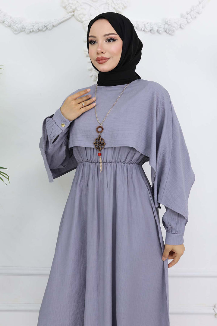 BNG Women Neck Detailed Dress with Necklace Grey 4809 - Lüdenscheid