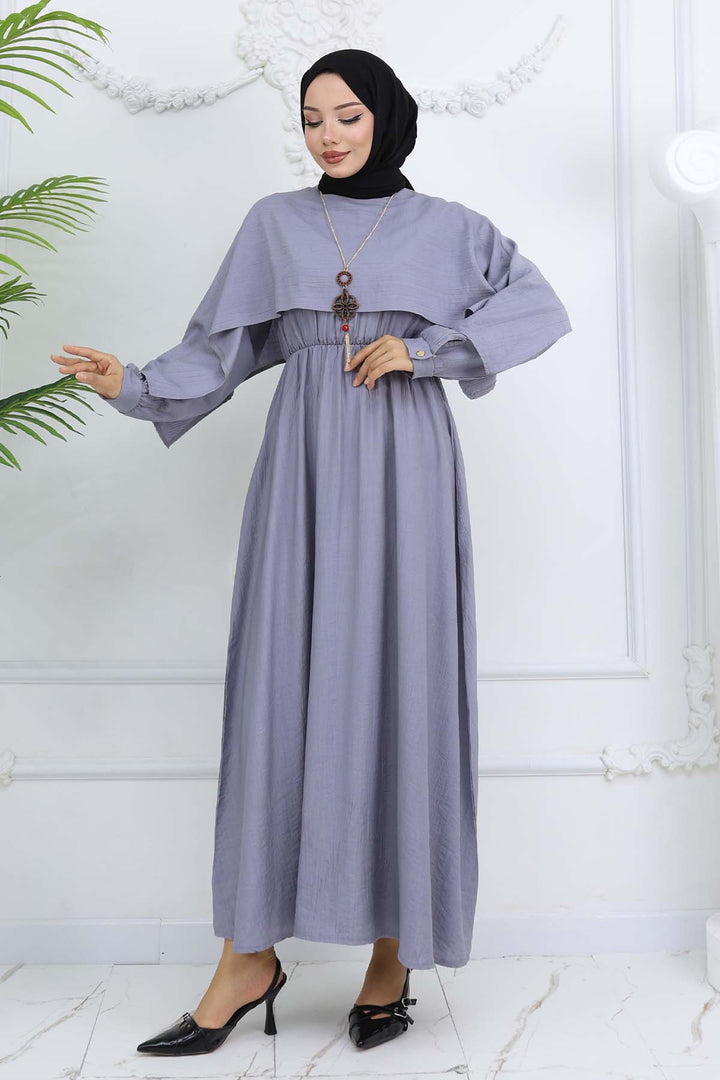 BNG Women Neck Detailed Dress with Necklace Grey 4809 - Lüdenscheid