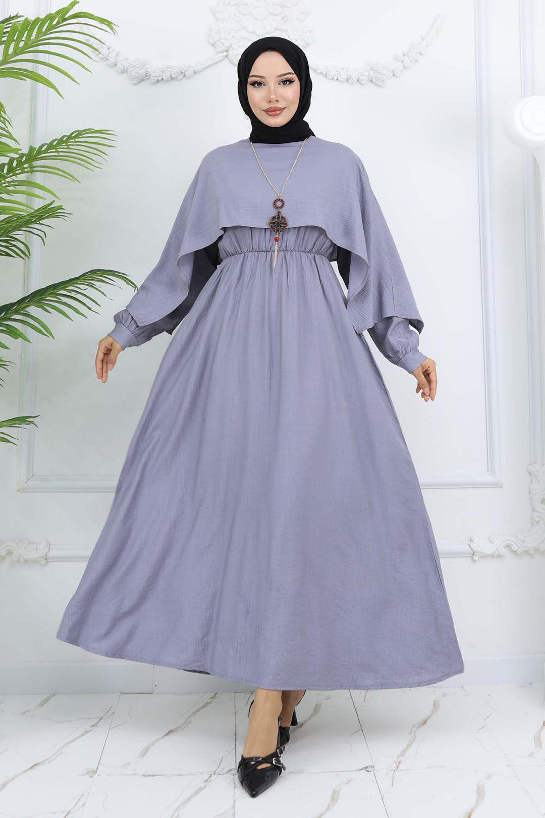 BNG Women Neck Detailed Dress with Necklace Grey 4809 - Lüdenscheid