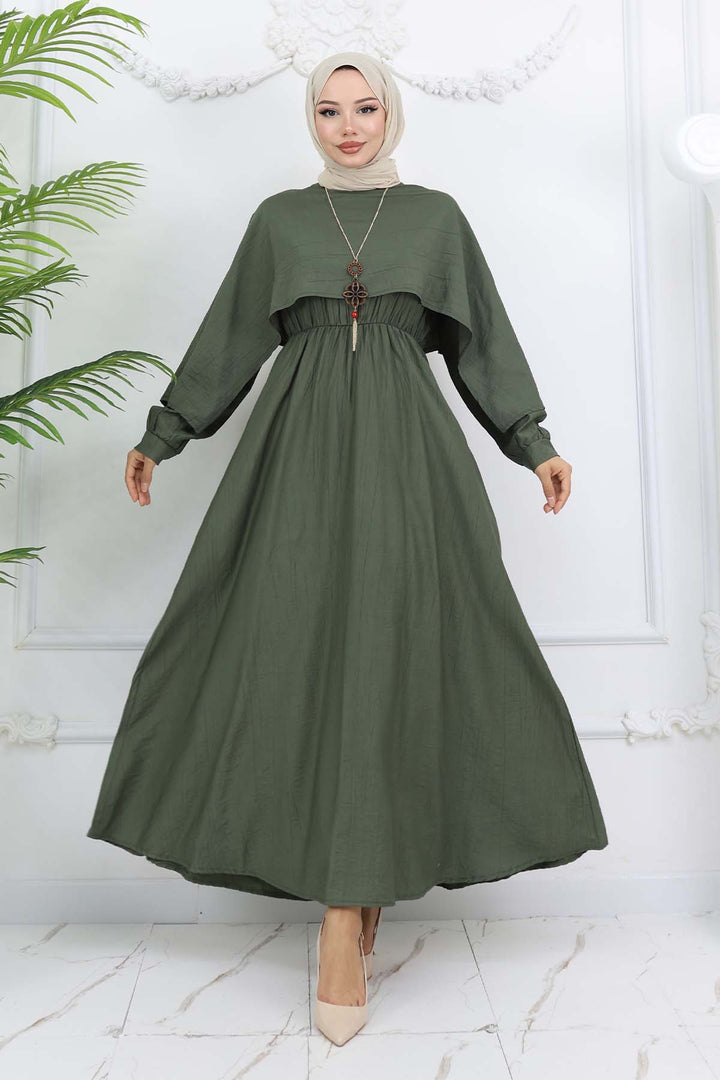 BNG Women Yaka Detaylı Kolyeli Elbise Haki 4809 - Haverstraw