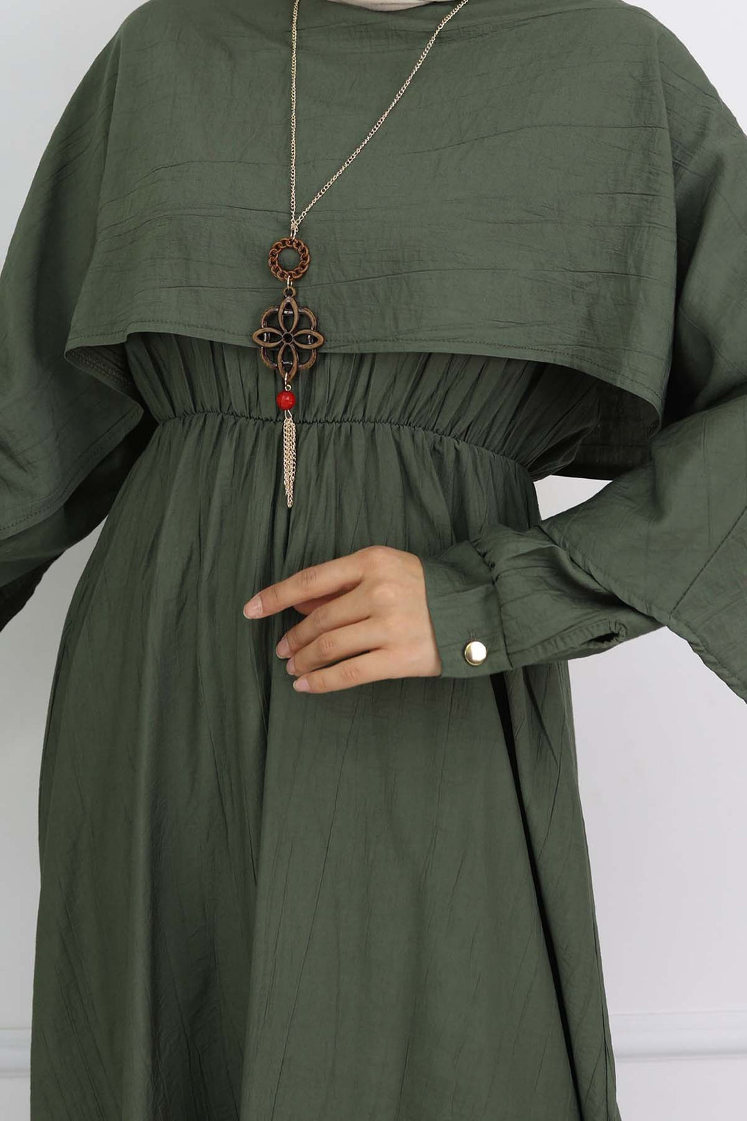 BNG Women Yaka Detaylı Kolyeli Elbise Haki 4809 - Haverstraw