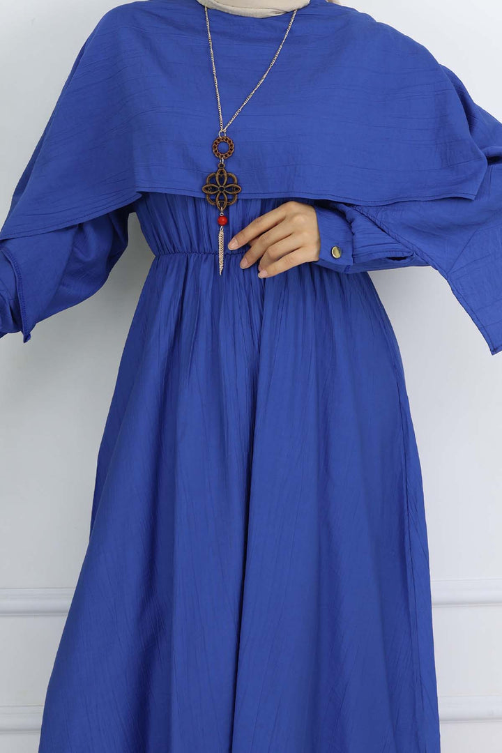 BNG Women Yaka Detaylı Kolyeli Elbise Saks Mavisi 4809 - Ovar