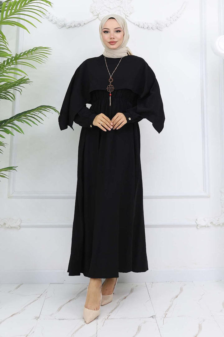 BNG Women Yaka Detaylı Kolyeli Elbise Siyah 4809 - Kitchener