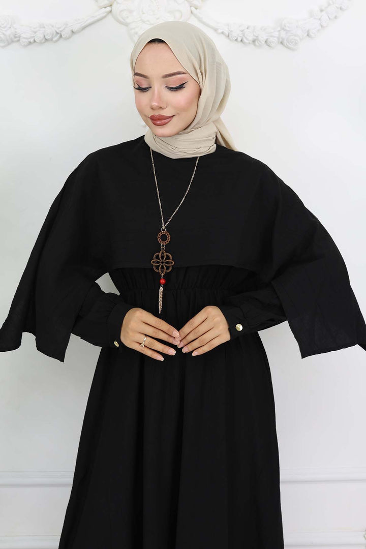 BNG Women Yaka Detaylı Kolyeli Elbise Siyah 4809 - Kitchener