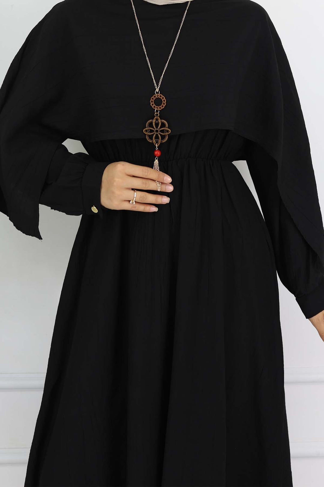 BNG Women Yaka Detaylı Kolyeli Elbise Siyah 4809 - Kitchener