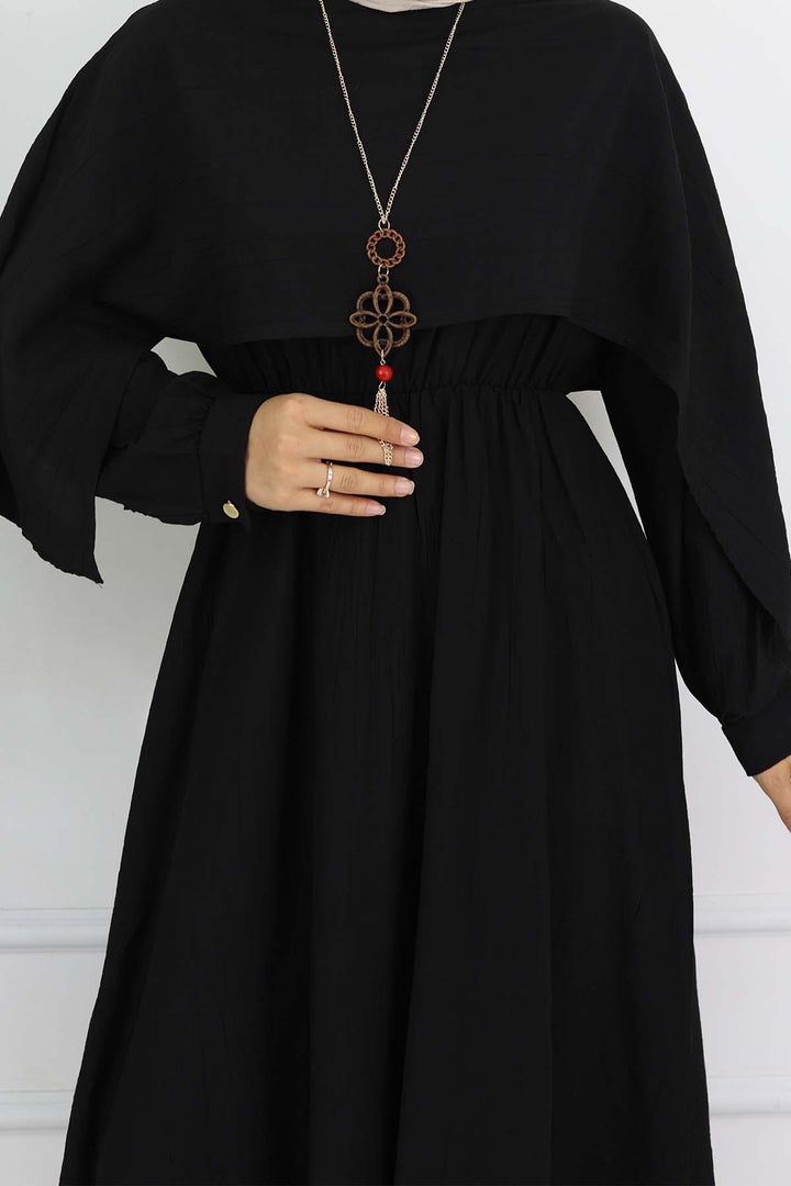 BNG Women Yaka Detaylı Kolyeli Elbise Siyah 4809 - Kitchener