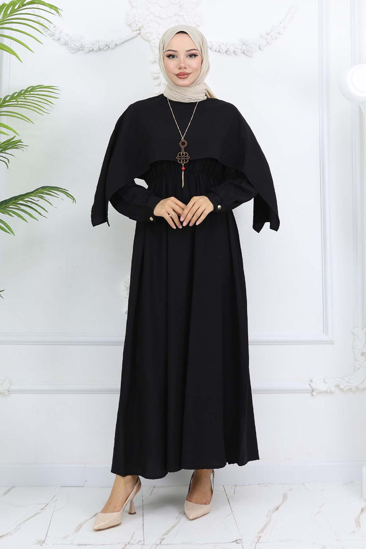 BNG Women Yaka Detaylı Kolyeli Elbise Siyah 4809 - Kitchener