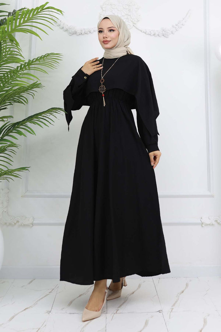 BNG Women Yaka Detaylı Kolyeli Elbise Siyah 4809 - Kitchener