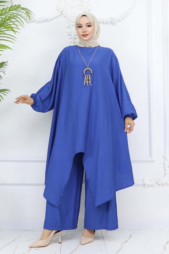 BNG Women Uzun Tunikli Salaş İkili Takım Saks Mavisi 4765 - Temascalcingo