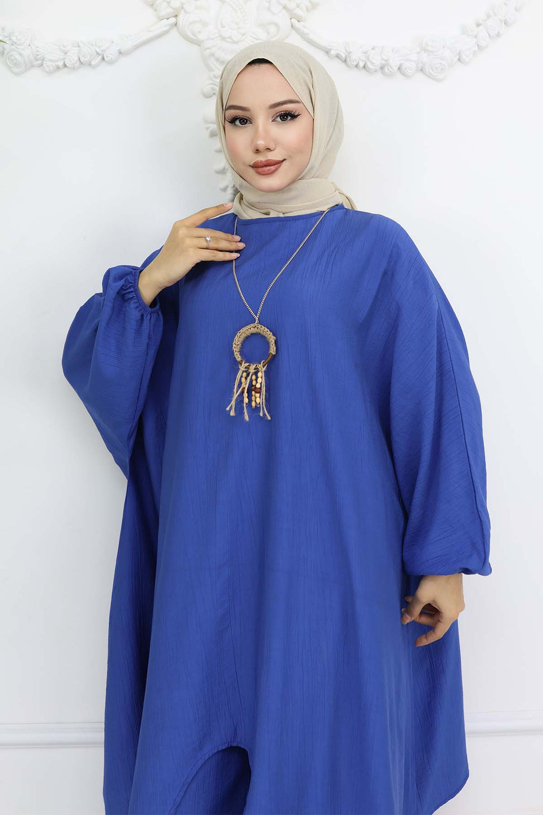 BNG Women Uzun Tunikli Salaş İkili Takım Saks Mavisi 4765 - Temascalcingo