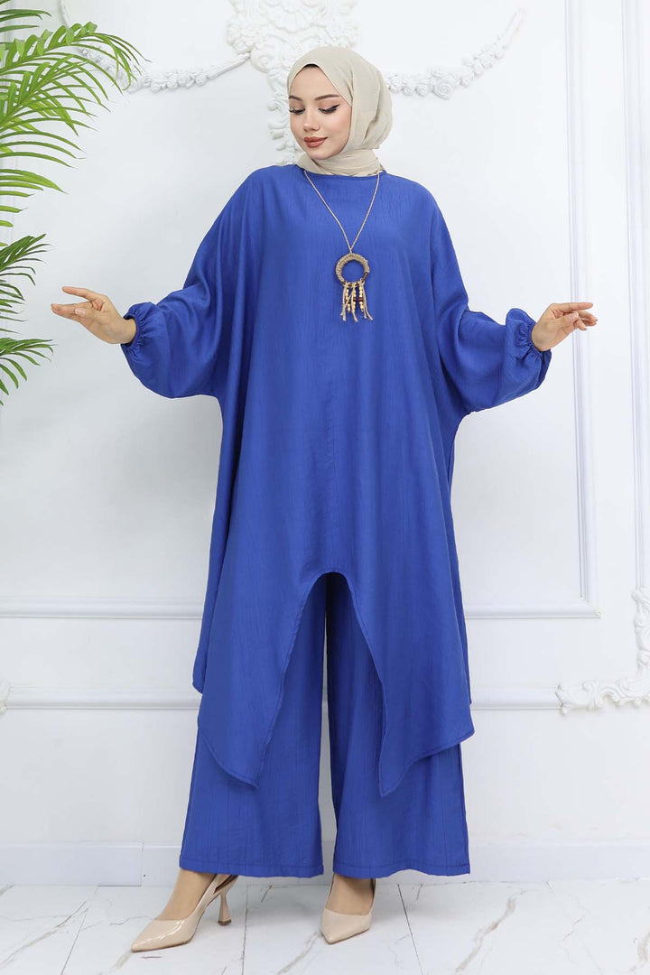 BNG Women Uzun Tunikli Salaş İkili Takım Saks Mavisi 4765 - Temascalcingo
