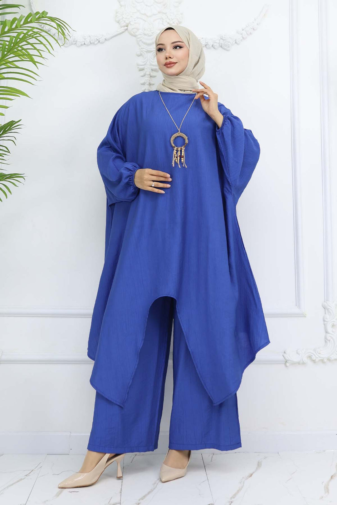 BNG Women Uzun Tunikli Salaş İkili Takım Saks Mavisi 4765 - Temascalcingo