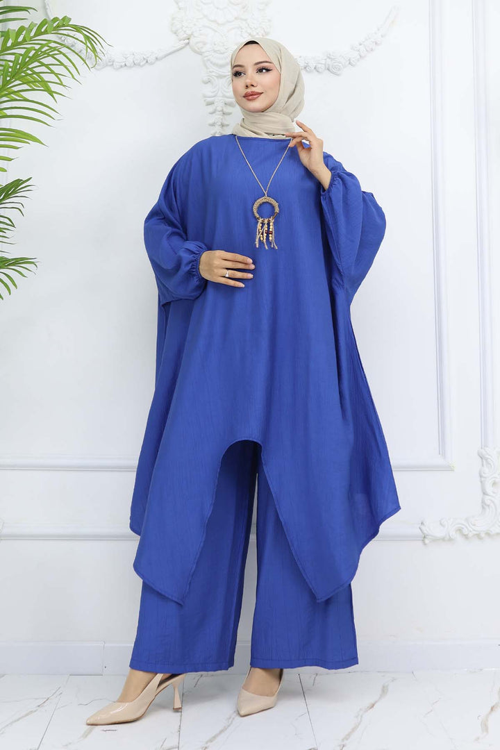 BNG Women Uzun Tunikli Salaş İkili Takım Saks Mavisi 4765 - Temascalcingo