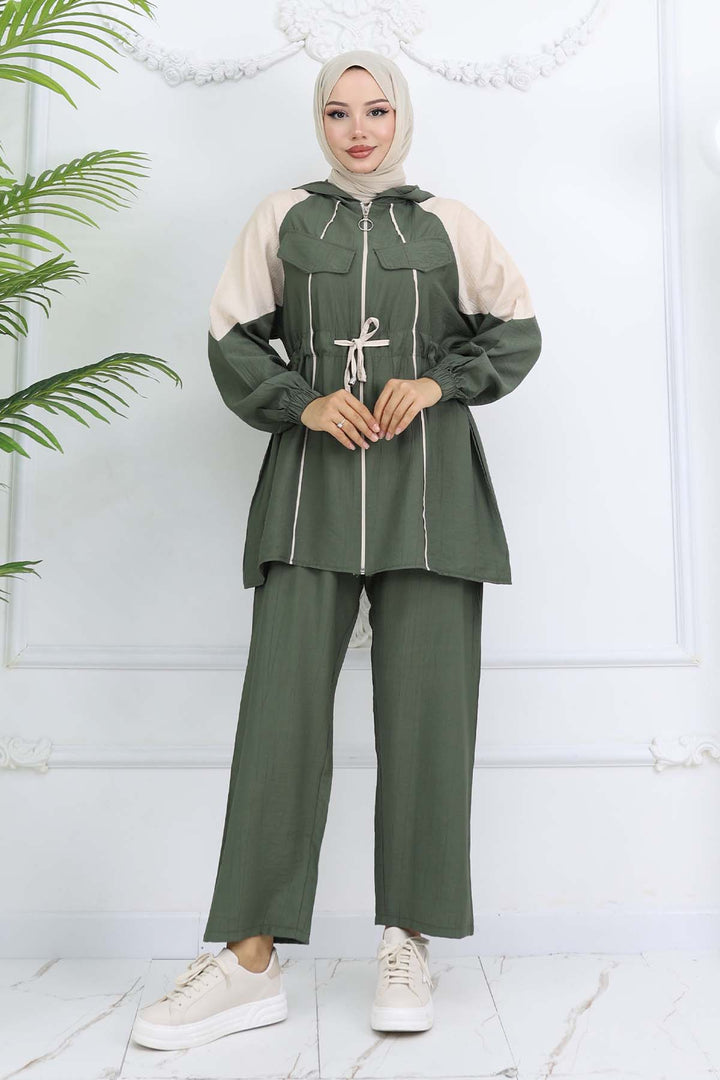 BNG Women Waist-Tied Striped Set Khaki 4737 - Prescott Valley