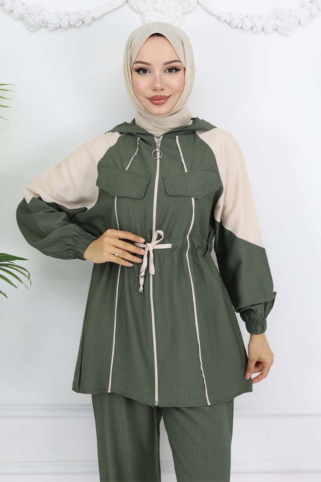 BNG Women Waist-Tied Striped Set Khaki 4737 - Prescott Valley