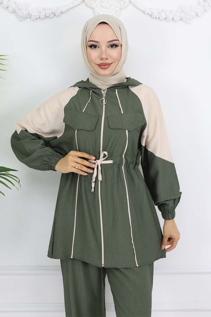 BNG Women Waist-Tied Striped Set Khaki 4737 - Prescott Valley