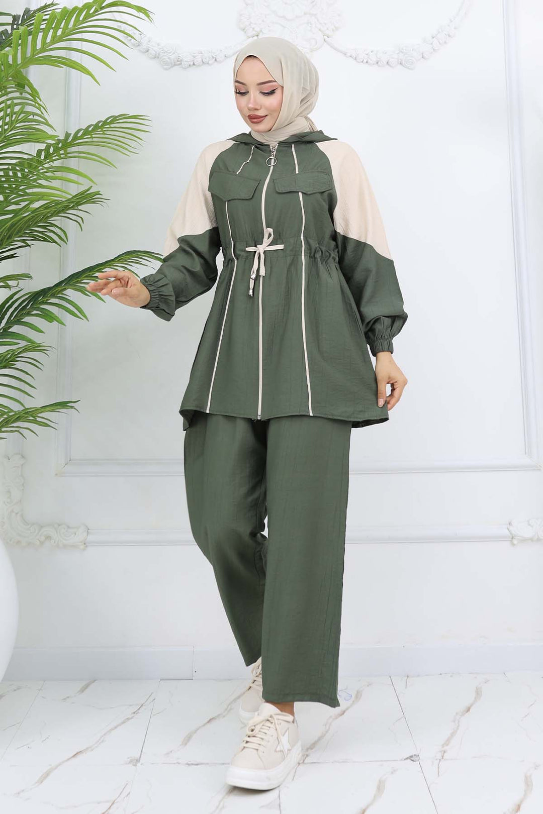 BNG Women Waist-Tied Striped Set Khaki 4737 - Prescott Valley