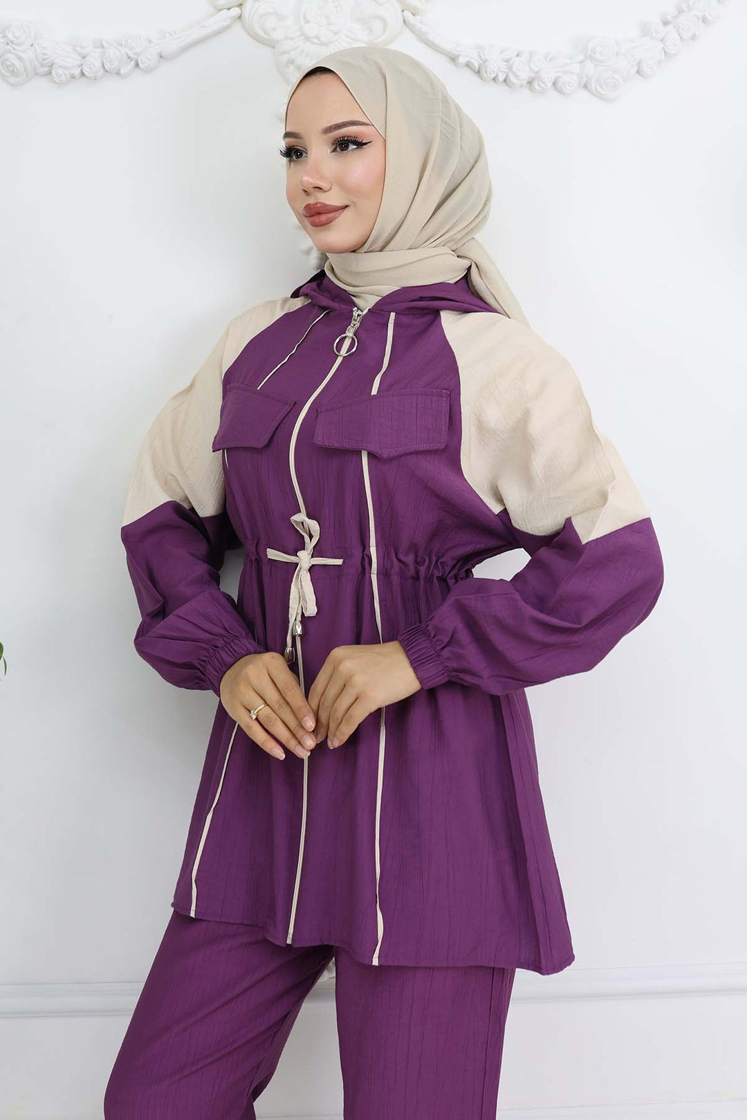 BNG Women Striped Belted Set Purple 4737 - Ede