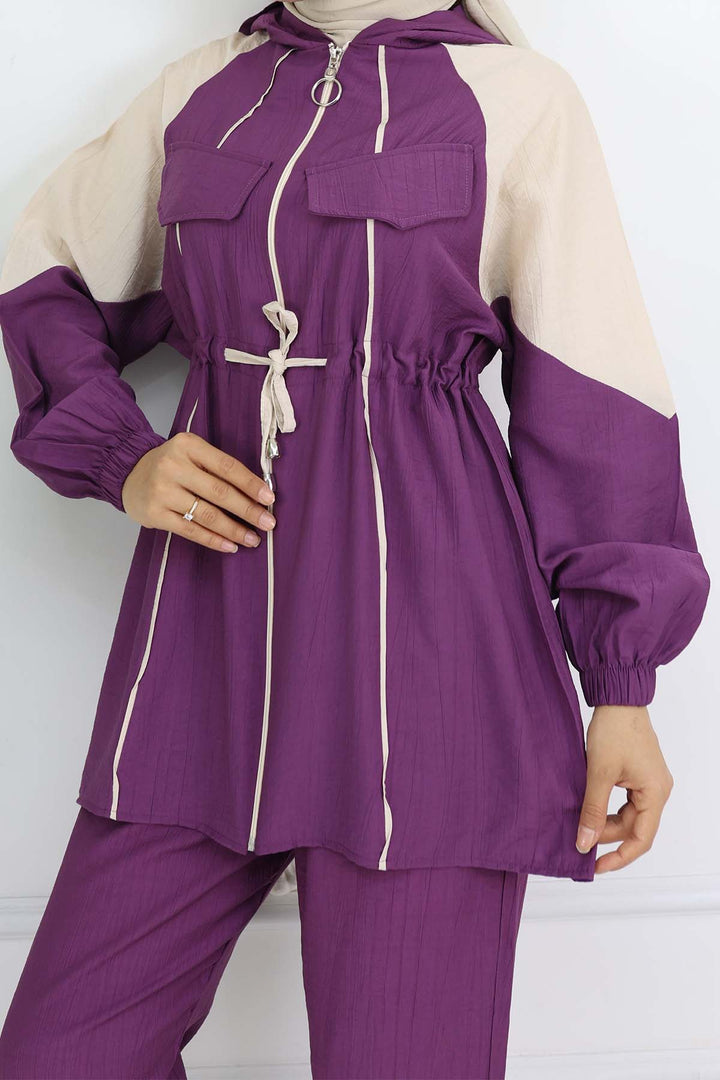 BNG Women Striped Belted Set Purple 4737 - Ede