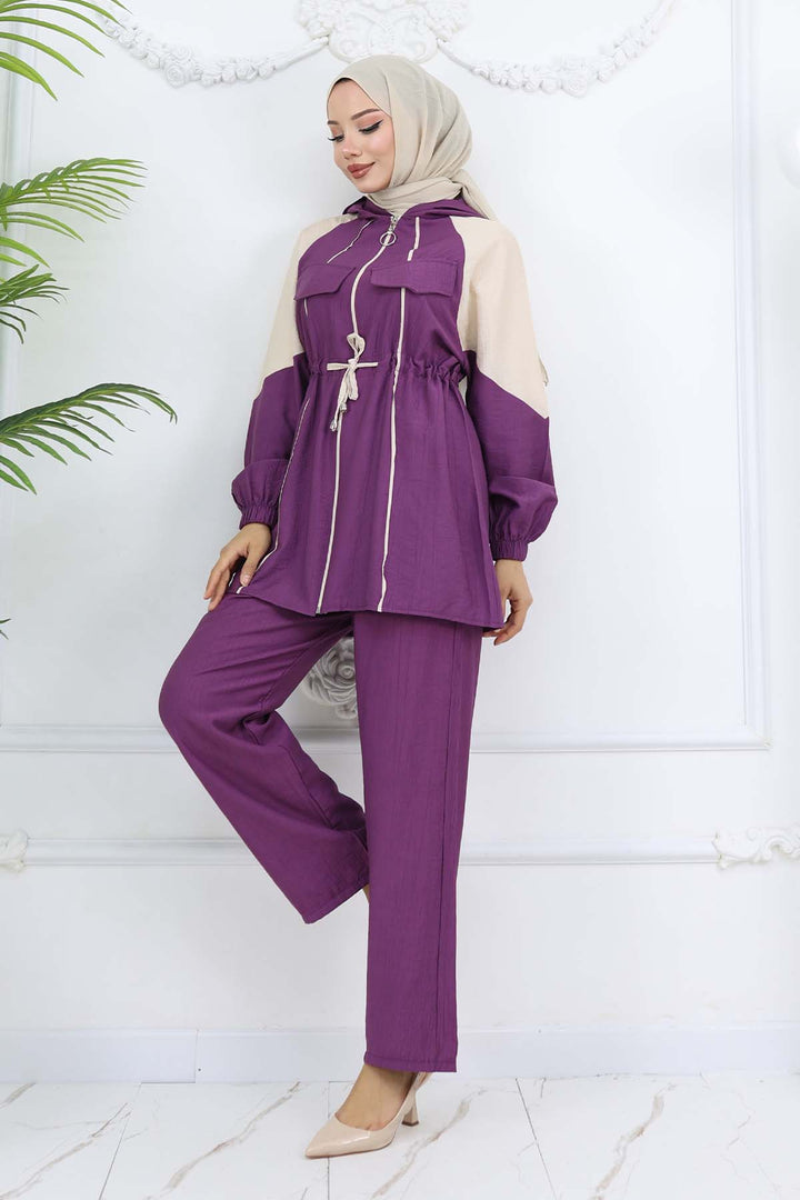 BNG Women Striped Belted Set Purple 4737 - Ede