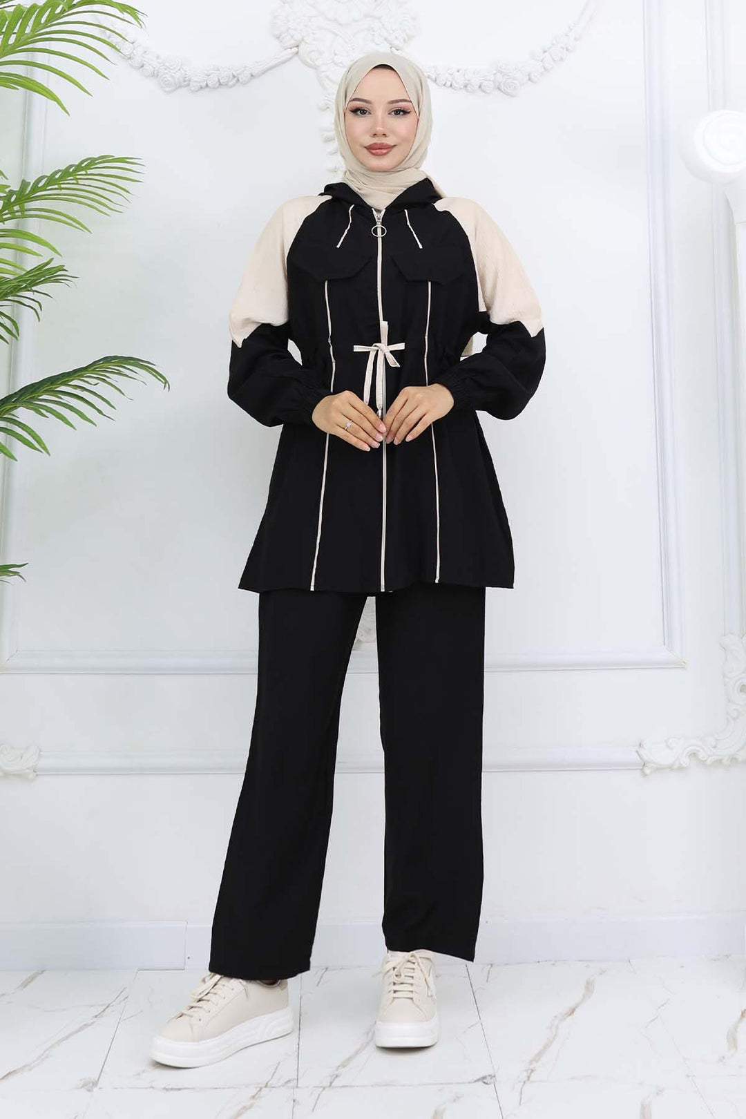 BNG Women Striped Belted Set Black 4737 - Trapani