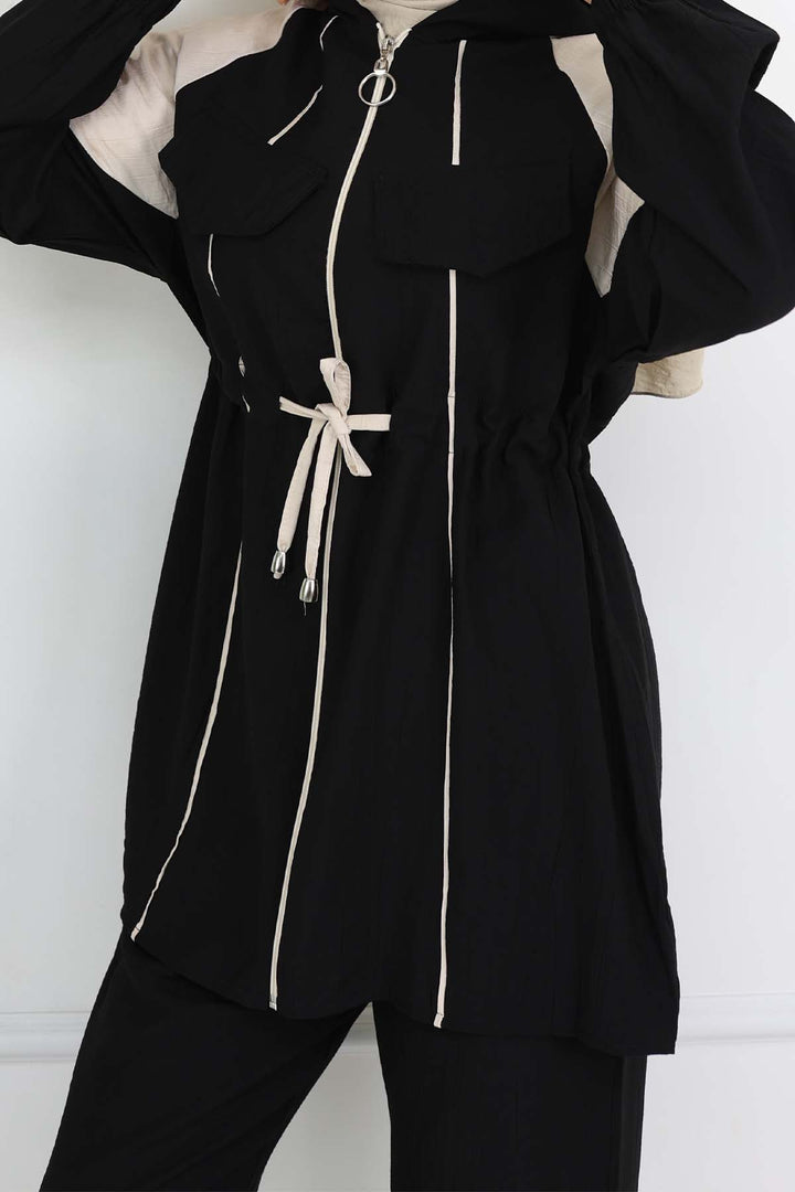 BNG Women Striped Belted Set Black 4737 - Trapani
