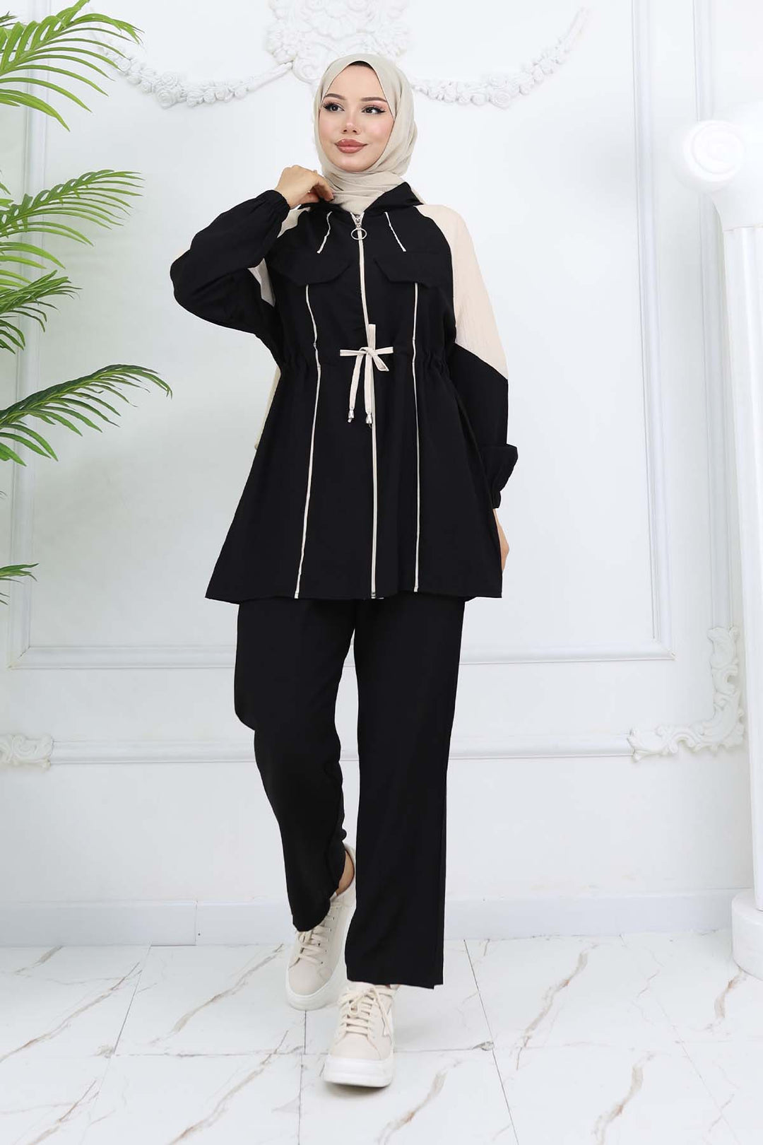 BNG Women Striped Belted Set Black 4737 - Trapani