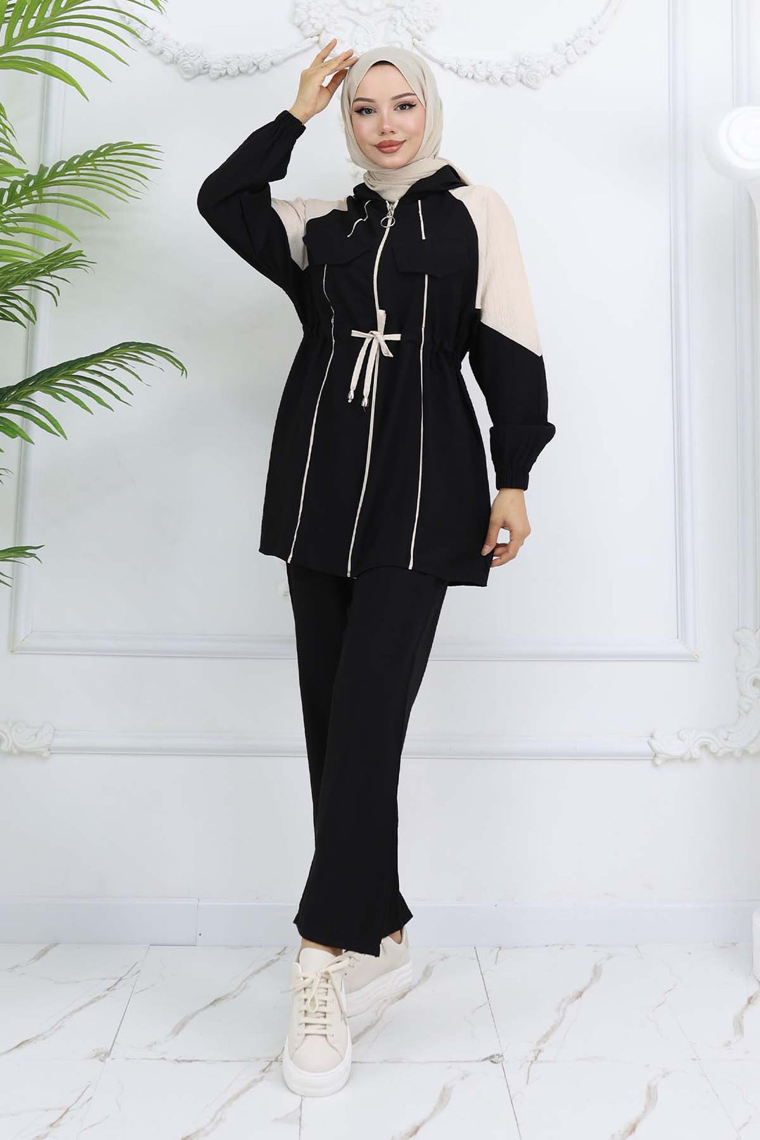 BNG Women Striped Belted Set Black 4737 - Trapani