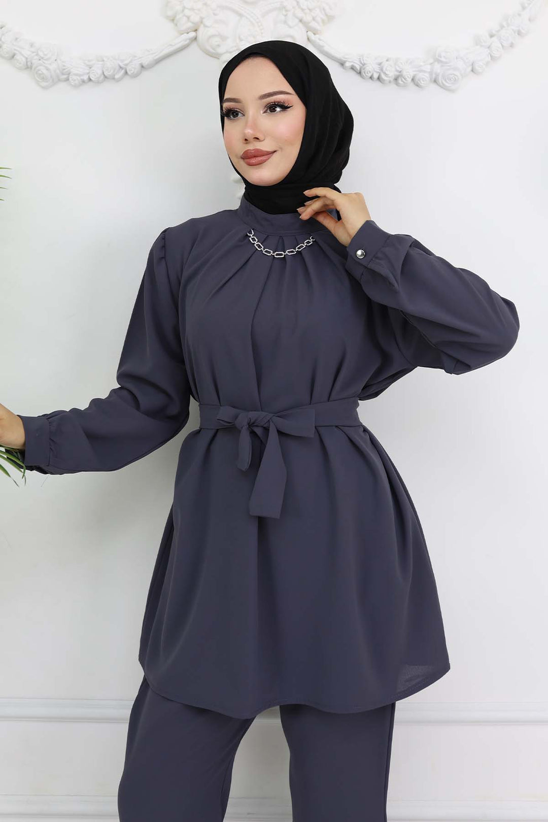 BNG Women Zincir Detaylı Tesettür Takım Antrasit 4767 - Farnborough