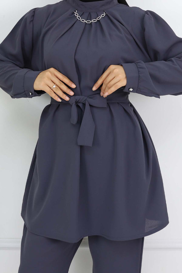 BNG Women Zincir Detaylı Tesettür Takım Antrasit 4767 - Farnborough