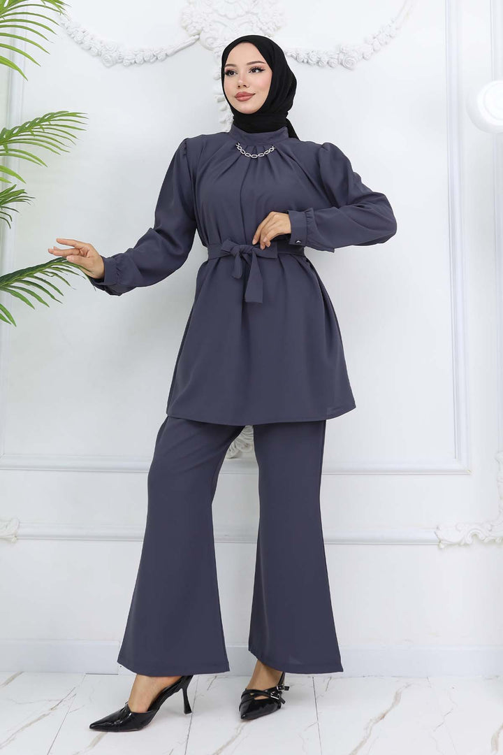 BNG Women Zincir Detaylı Tesettür Takım Antrasit 4767 - Farnborough