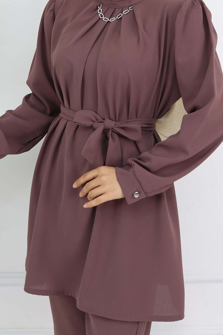 BNG Women Zincir Detaylı Tesettür Takım Gül Kurusu 4767 - Durango