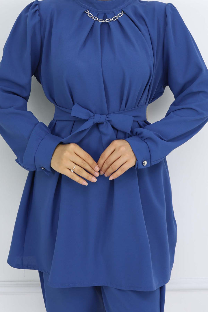 BNG Women Detailed Chain Hijab Suit Indigo 4767 - Paterno