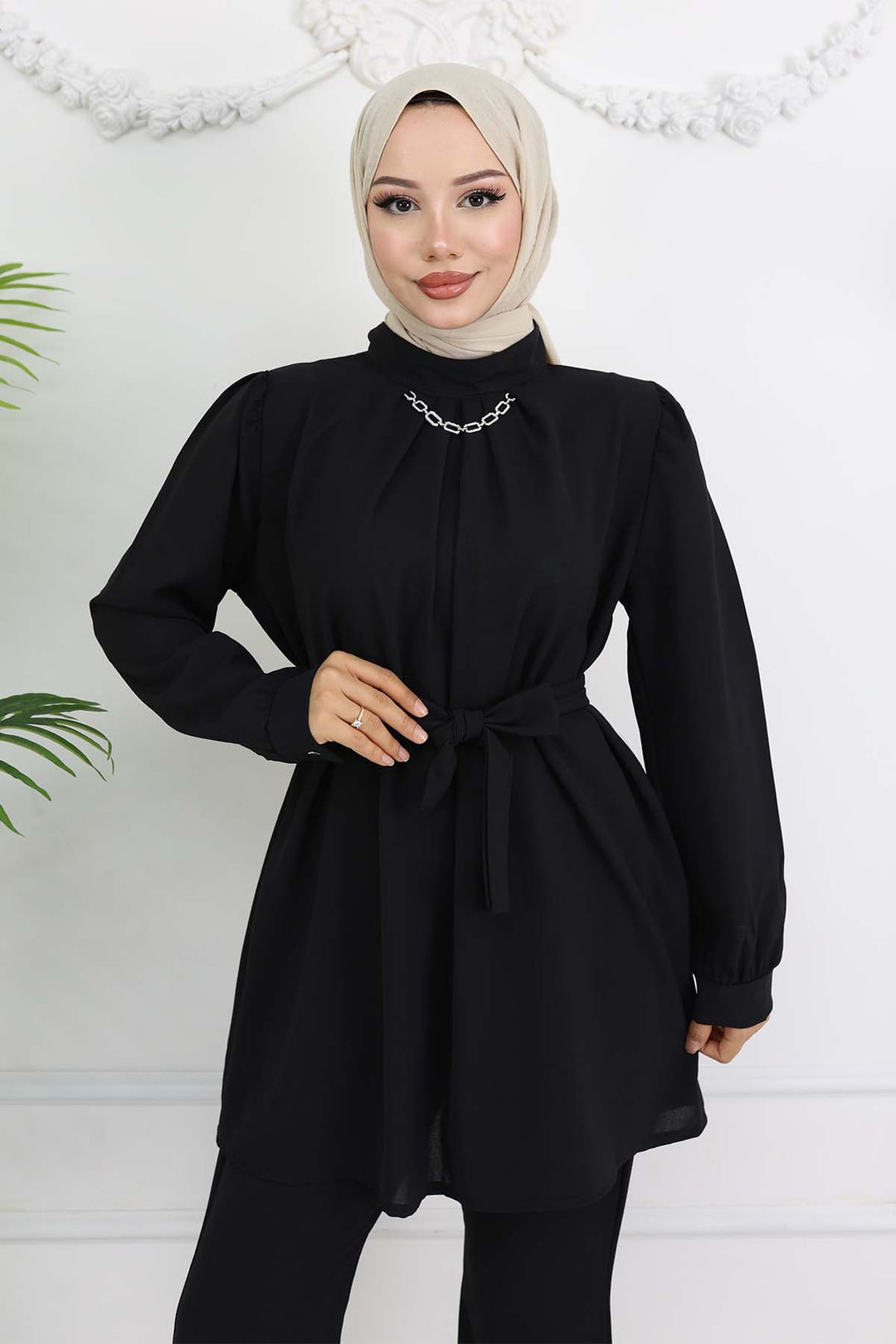 BNG Women Zincir Detaylı Tesettür Takım Siyah 4767 - Antequera