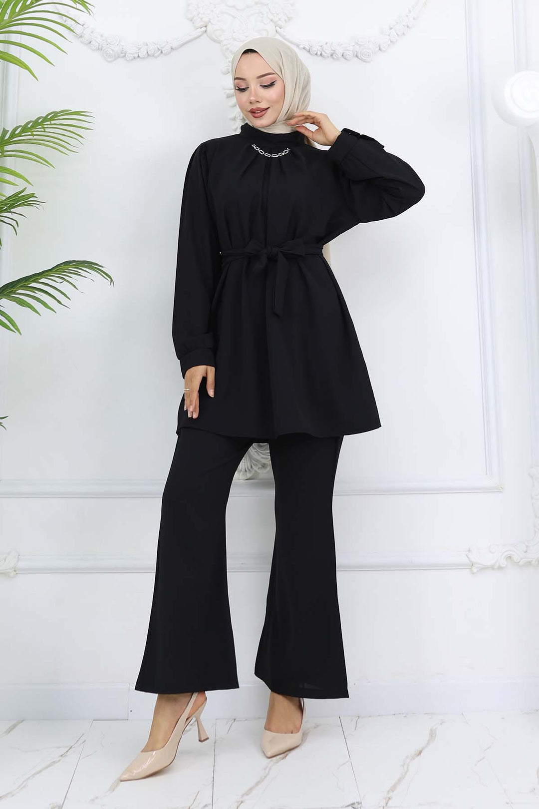 BNG Women Zincir Detaylı Tesettür Takım Siyah 4767 - Antequera