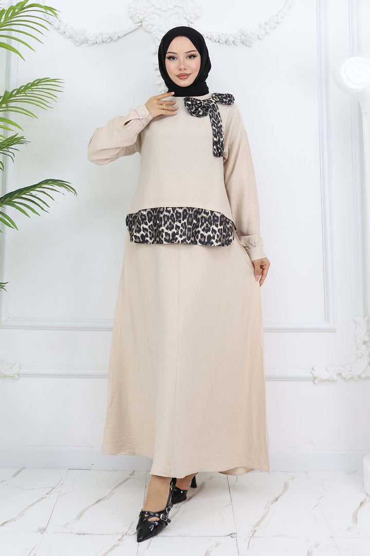 BNG Women Ribbon Detailed Leopard Patterned Suit Stone Color 4804 - Wedel