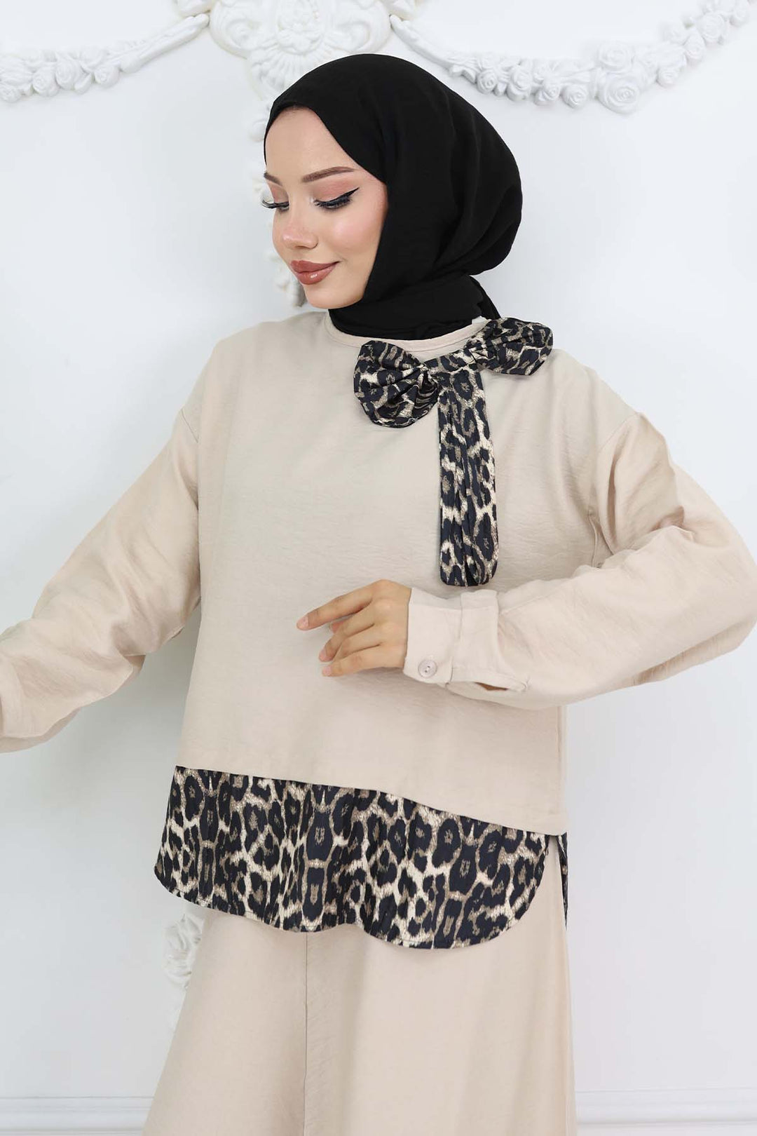 BNG Women Ribbon Detailed Leopard Patterned Suit Stone Color 4804 - Wedel