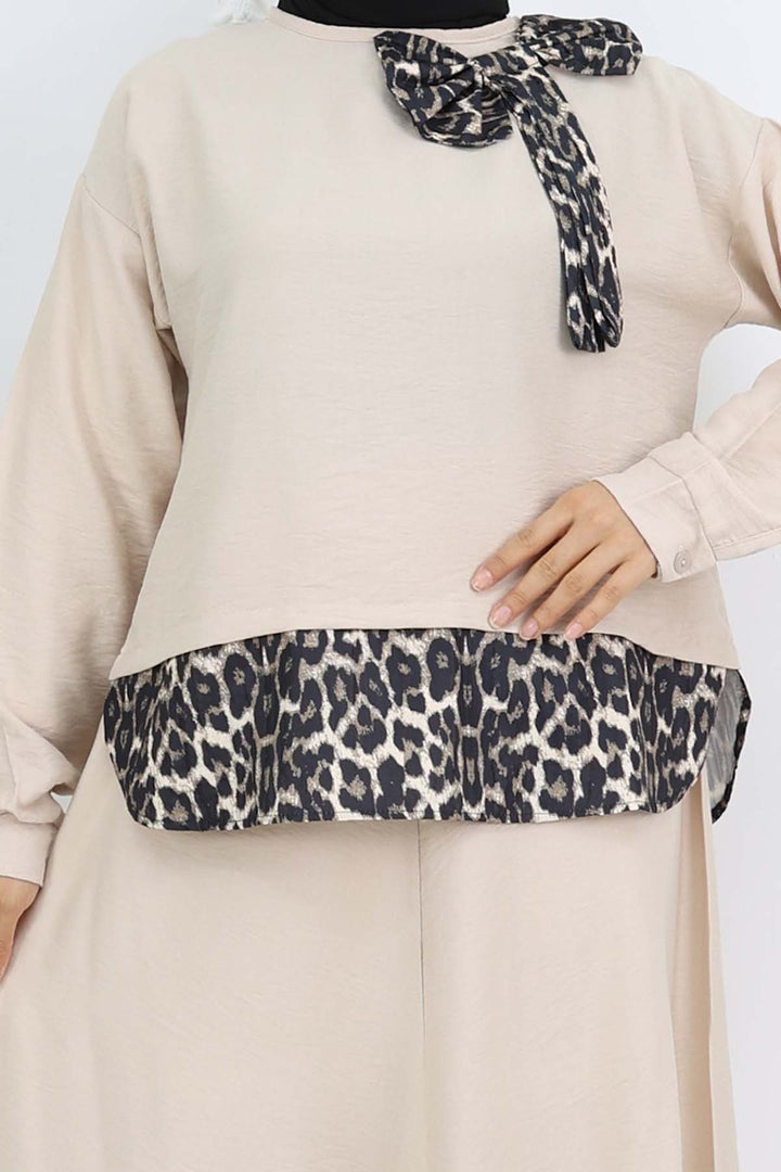 BNG Women Ribbon Detailed Leopard Patterned Suit Stone Color 4804 - Wedel