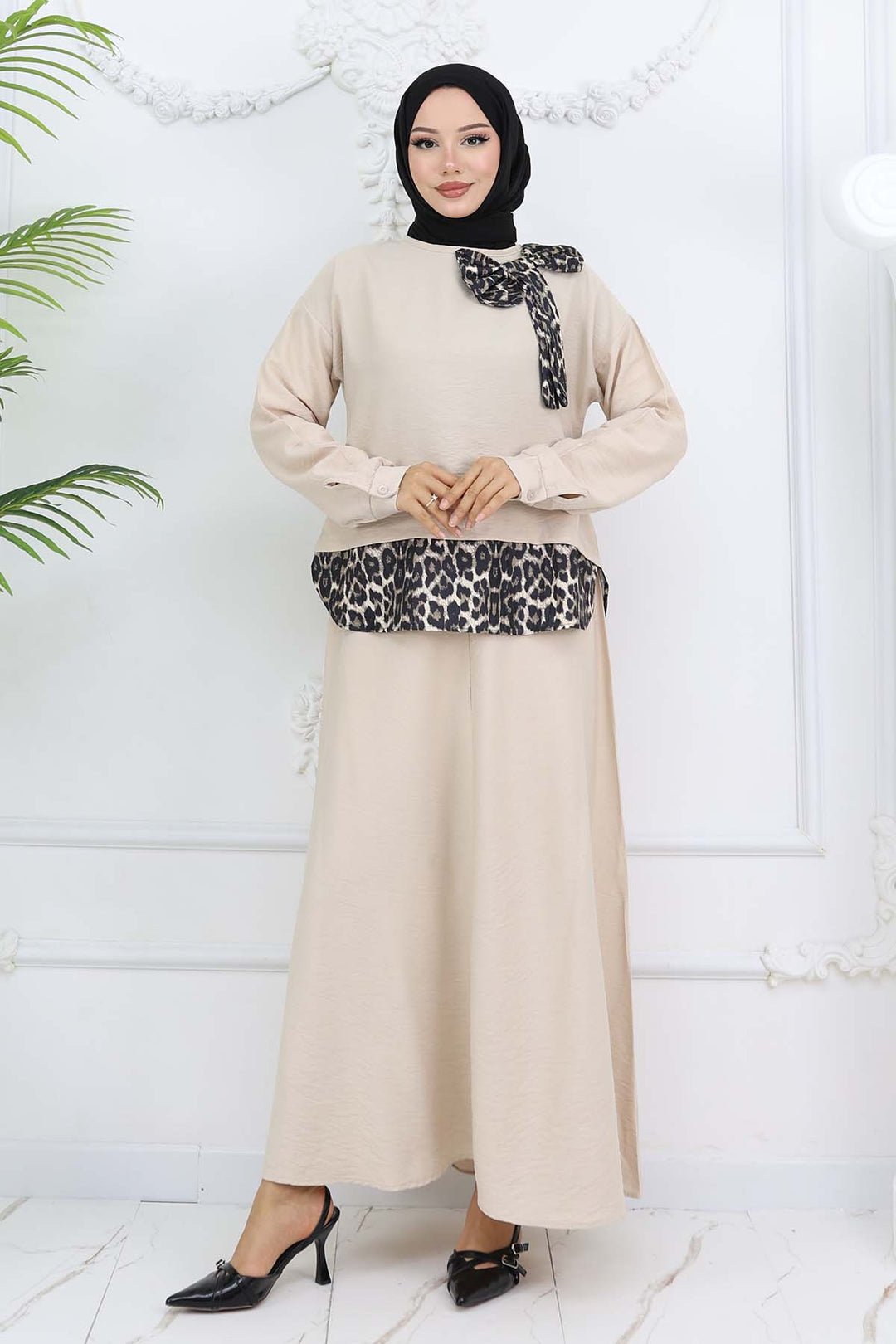 BNG Women Ribbon Detailed Leopard Patterned Suit Stone Color 4804 - Wedel