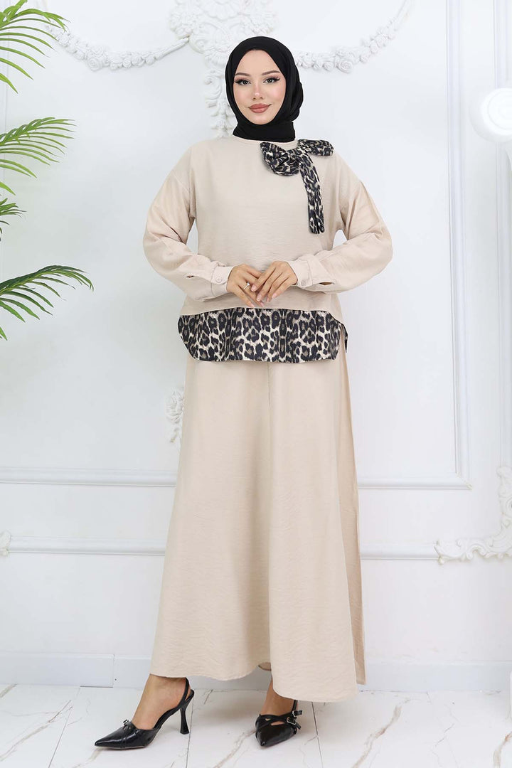 BNG Women Ribbon Detailed Leopard Patterned Suit Stone Color 4804 - Wedel