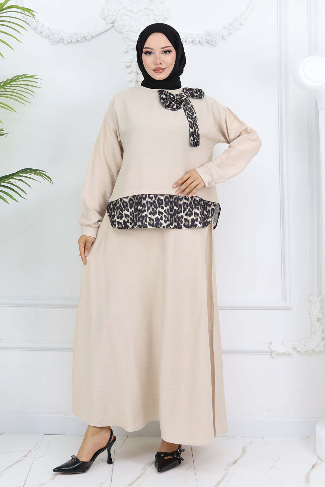 BNG Women Ribbon Detailed Leopard Patterned Suit Stone Color 4804 - Wedel