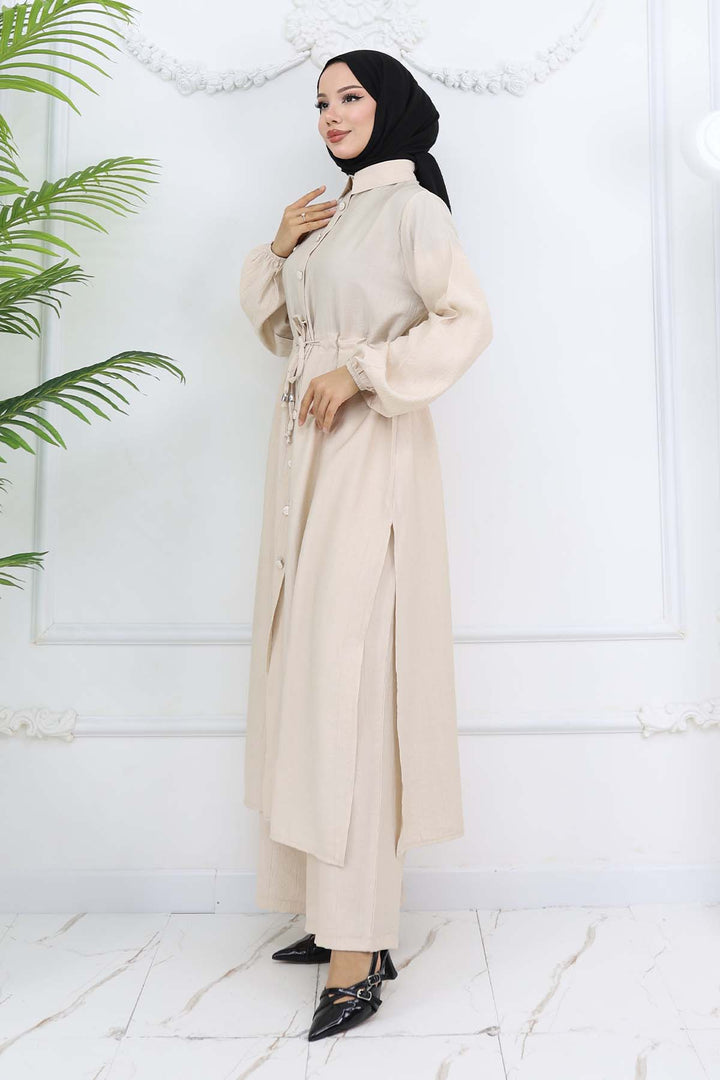 BNG Women Yandan Yırtmaç Detaylı Tunik Pantolon Takım Taş Rengi 4770 - Bowling Green