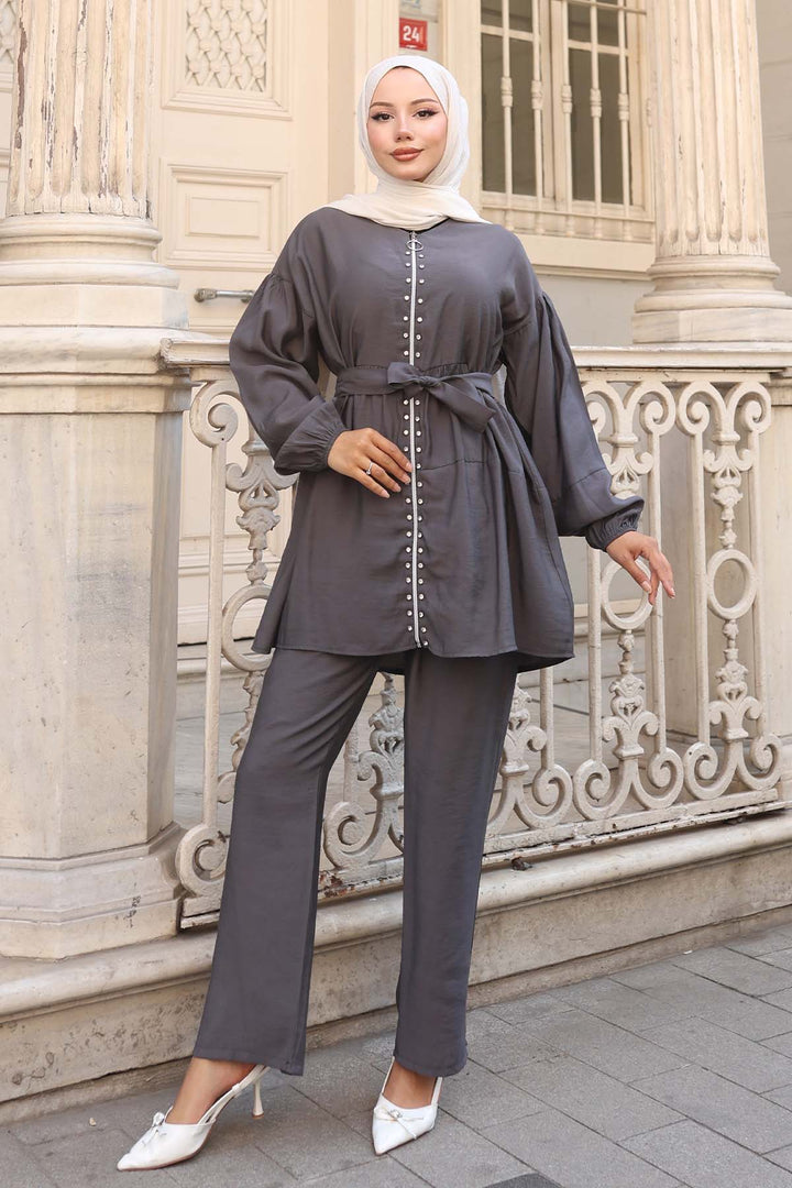 BNG Women Stone Detailed Two-Piece Set Anthracite 4877 - Campbell