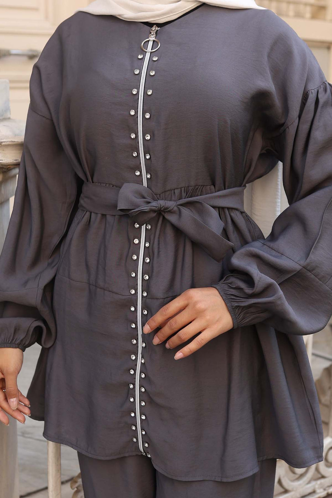 BNG Women Stone Detailed Two-Piece Set Anthracite 4877 - Campbell