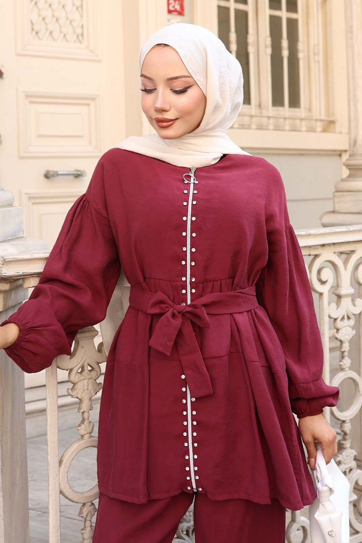 BNG Women Taş Detaylı İkili Takım Bordo 4877 - Lees Summit