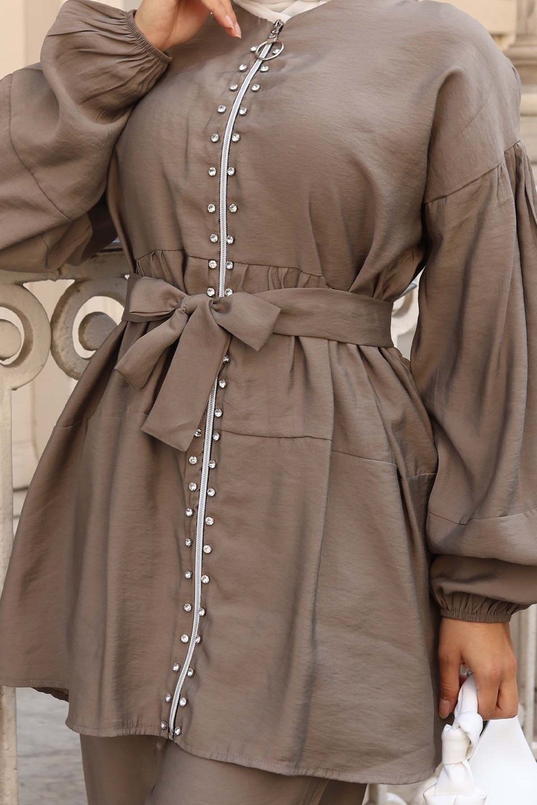 BNG Women Taş Detaylı İkili Takım Haki 4877 - Binghamton