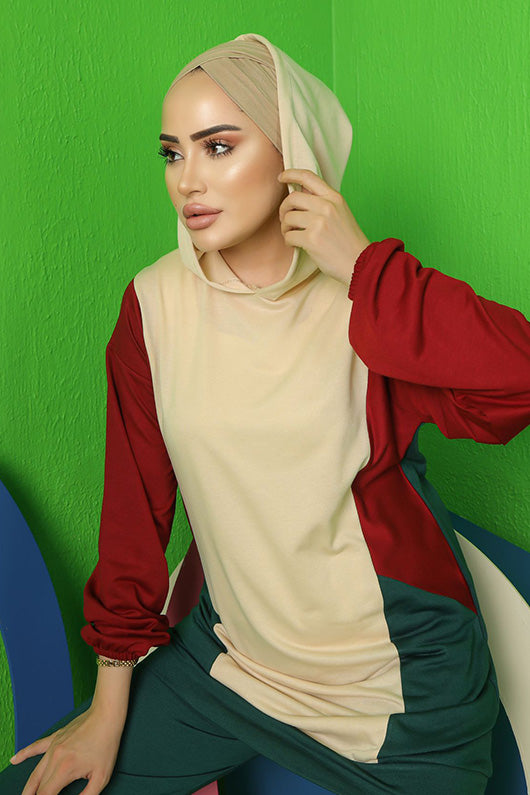BNG طقم حجاب نسائي بخيطين أخضر زمردي - كليرمونت
