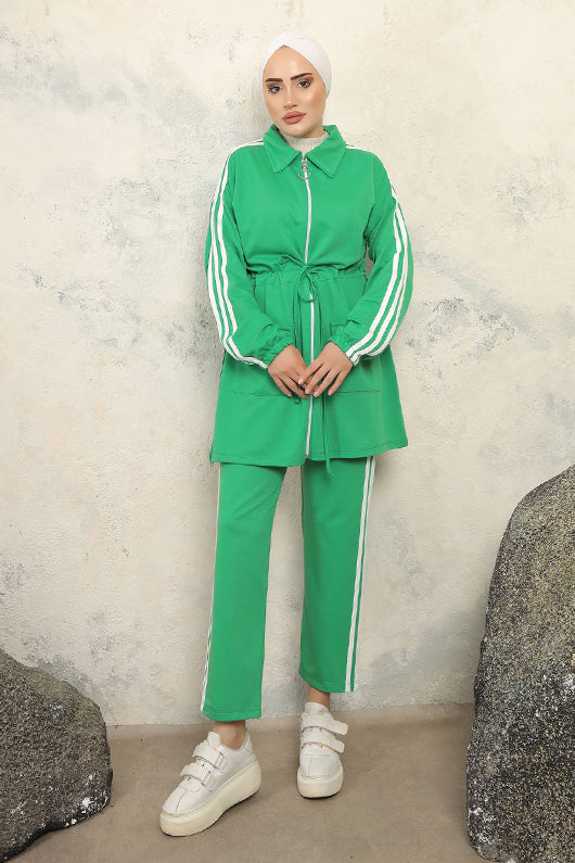 BNG Women Striped Hijab Two-Piece Set Green - Clermont