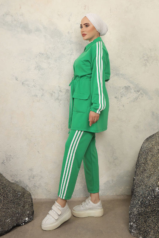 BNG Women Striped Hijab Two-Piece Set Green - Clermont